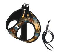 Eiffel Tower Paris Autumn Print Small Dog Cat Pet Leash Vest Harness, Reflective Vest For Outdoor Walk Hike
