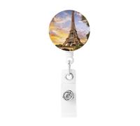 Eiffel Tower Paris Badge Reel Retractable Clip Work Badge Holder Lightweight Plastic Name Card Holder ID Badge Clip for Nurses Office Gifts