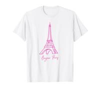 Eiffel Tower Paris Bonjour Pink Outline France T-Shirt