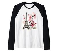 Eiffel Tower Paris Cherry Blossom Raglan Baseball Tee