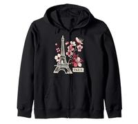 Eiffel Tower Paris Cherry Blossom Zip Hoodie