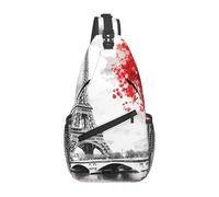 Eiffel Tower Paris Crossbody Bag for Women Men, Red Tree Sling Backpack Lightweight Chest Pack Water-Resistant Travel Hiking Sling Bag
