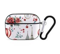Eiffel Tower Paris Flowers Bicycle Headphone Case Compatible with AirPods Pro PC Shell Carrying Case with Keychain Black-style
