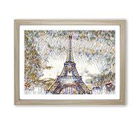 Eiffel Tower Paris France 2 Modern BG Framed Wall Art Print, Ready to Hang Picture for Living Room Bedroom Home Office Décor, Oak A4 (34 x 25 cm)