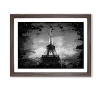 Eiffel Tower Paris France 2 Modern CB Framed Print | A2 Walnut Framed Wall Art | Ready to Hang | Modern Cityscape Picture | Living Room Bedroom Lounge Office