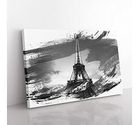 Eiffel Tower Paris France 2 V1 Modern Canvas Wall Art Print Ready to Hang, Framed Picture for Living Room Bedroom Home Office Décor, 60x40 cm (24x16 Inch)
