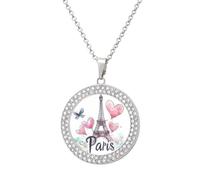 Eiffel Tower Paris France Funy Necklaces For Women Round Long Alloy Pendant Necklace Minimalist Tiny Jewelry Gift Silver-style-1