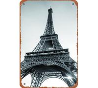 Eiffel Tower Paris France in Black and White Photo Photograph Metal Tin Signs Room Stuff Wall Decor Sign 8x12 Inch