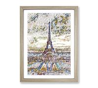 Eiffel Tower Paris France No.2 Modern Bg Framed Wall Art Print, Ready to Hang Picture for Living Room Bedroom Home Office Décor, Oak A4 (34 x 25 cm)