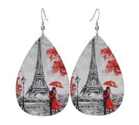 Eiffel Tower Paris Painting Leather Earrings For Women Dangle, Piercing Teardrop Earrings Lightweight Jewelry Gifts For Women Girls