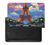 Eiffel Tower Paris Painting Passport Holder with 3 Card Slots, Portable PU Leather Travel Wallet, Slim Protective Cover for Passport, ID, Credit Cards