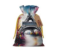 Eiffel Tower Paris Painting Print Drawstring Pouches For Gifts,Reusable Fabric Gift Bags,For Holiday And Party Presents