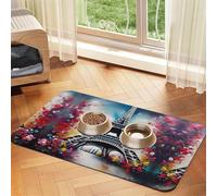 Eiffel Tower Paris Painting print Pet Food Mat Absorbent Non-Slip PU Leather Feeding Mat for Dogs Cats Pet Bowl Placemat