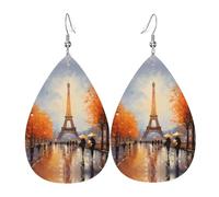 Eiffel Tower Paris Painting Prints Leather Teardrop earrings Pendant Stylish and light Lightweight Dangle for Women Girls, One Size, Leather, No Gemstone