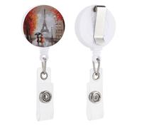 Eiffel Tower Paris Painting Retractable Badge Holder with Clip Badge Reels ID Card Vertical Lanyard Holder with Carabiner Reel Clip Badge Holder for Office Work Employee