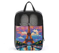 Eiffel Tower Paris Painting Shoe Bag Waterproof & Breathable Shoe Pouch for Travel, Portable Carry Case for Sports Sneakers, Gym, Vacation