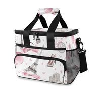 Eiffel Tower Paris Pink Flower Cooler Bag Thermal Insulated Picnic Lunch Bag Box Large Cool Bag for Beach Picnic Camping Travel Men Women
