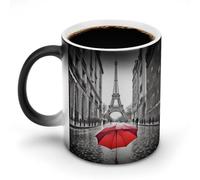 Eiffel Tower Paris Red Umbrella Color Changing Mug Heat Changing Coffee Mugs Funny Heat Activated Mug Ceramic Magic Cup Novelty Coffee Mugs 12 Oz Unique Tea Cup Birthday Gift for Women Men