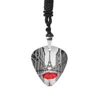 Eiffel Tower Paris Red Umbrella Guitar Pick Holder Necklace Stainless Steel Music Pendant with Adjustable 60cm Cord Functional Jewelry for Guitarists & Music Lovers, Unisex Hip Hop Punk Accessory
