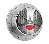 Eiffel Tower Paris Red Umbrella Kitchen Timer - Mechanical Visual Timer, Stainless Steel Digital Timers with Magnetic Base Egg Timers for Hard Boiled Eggs 60-Minute Countdown Kitchen Clock for Cooking
