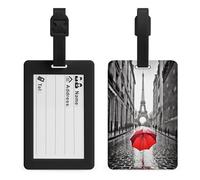 Eiffel Tower Paris Red Umbrella Luggage Tags for Suitcases with Durable Loop Privacy Cover ID Label Travel Bag Cute Luggage Identifiers for Women Men Travel Backpack Traveling Accessories