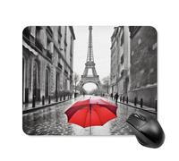Eiffel Tower Paris Red Umbrella Mouse Pad Cute Square Mouse Mat Leather Non-Slip Rubber Base Mousepad Waterproof Computer Mouses Pad for Laptop Wireless Mouses Keyboard Home Office 20 * 25cm