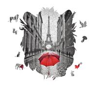 Eiffel Tower Paris Red Umbrella Personalized Jigsaw Puzzles, 141 Pcs Wooden Jigsaw Puzzle Tiger Head Shape Puzzle Gift