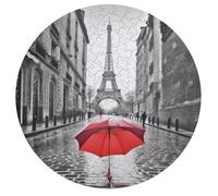 Eiffel Tower Paris Red Umbrella Personalized Jigsaw Puzzles, 195Pcs Custom Wooden Jigsaw Puzzle Round Puzzle Gift Adult