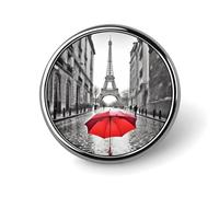 Eiffel Tower Paris Red Umbrella Round Lapel Pins Backpack Pin Cute Brooch Decoration Brooches for Women Men Fashion Button Badges for Hat Backpacks Purses Jackets Shirt Suit