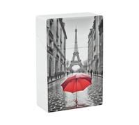 Eiffel Tower Paris Red UmbrellaCigarette Case for 20 King Size Cigarettes Crush Proof & Waterproof Hard Plastic Cigarettes Box Stylish Portable Cigarette Holder Case with One-Click Snap Opening