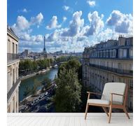 Eiffel Tower Paris River Wallpaper Decals, France City Scenery Murals Waterproof PVC, Europe Architecture Wall Stickers Self Adhesive for Sofa Background Bedroom Living 230x210 cm
