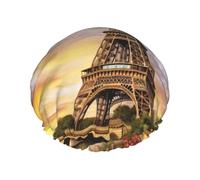 Eiffel Tower Paris Shower Caps for Women Reusable Waterproof Shower Bonnet Large Elastic Bath Caps Double Layers Bathing Hair Caps Designed for all Hair Lengths with PEVA Lining