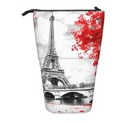 Eiffel Tower Paris Standing Pencil Case Red Tree Pen Pouch Holder Telescopic Pencil Bag Pop Up Cosmetics Bag Stationery Organizer for School Office Travel