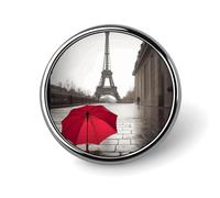 Eiffel Tower Paris Street Red Umbrella Lapel Pins Metal Pin Badge Personalized Pinback Button Badges Classic Round Badge Recognition Enamel Lapel Pin for Jackets, Backpacks, Bags