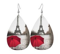 Eiffel Tower Paris Street Red Umbrella Leather Earrings Dangle Drop Earring Lightweight Teardrop Earrings Vintage Bohemian Earring for Women Christmas Birthday Gift Fashion Jewelry