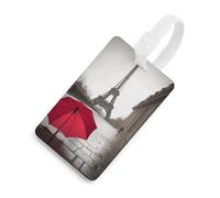 Eiffel Tower Paris Street Red Umbrella Luggage Tags for Suitcases Privacy Protection Travel Essentials Bag Tag Personalized Unique Luggage Tag Heavy Duty Cute Baggage Tags with Privacy Name Card