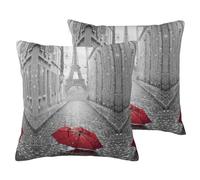 Eiffel Tower Paris Street Red Umbrella Print Throw Pillow Covers, Couch Pillow Covers, Decorative Pillow Covers For Sofa, Living Room