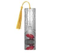 Eiffel Tower Paris Street Red Umbrella Print Wooden Bookmark Bookmarks with Tassels Book Marks for Reading Hardcover Books Notebooks