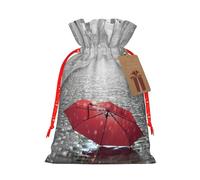 Eiffel Tower Paris Street Red Umbrella Printing Drawstring Christmas Bag With Kraft Tag 4.7x6.9 Inch For Halloween Wrapping Gifts