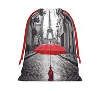 Eiffel Tower Paris Street Red Umbrella Ultra Soft Velvet Gift Bag, Comfortable To The Touch, Reusable