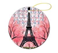 Eiffel Tower Pattern Christmas Tree Ornaments Round Shape Ceramic Xmas Tree 2 Pcs Hanging Pendants 2024 Christmas Tree Decorations for Xmas Family Party Holiday Decorative