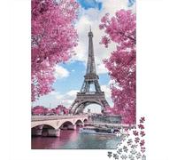 Eiffel Tower Pink Spring Scene 1000 Piece Jigsaw Puzzle Paper for Adults Night View Puzzle Game for Family Relaxing 38x26cm/1000pcs