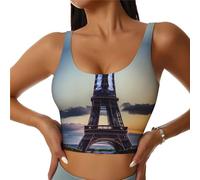 Eiffel Tower Print Women's Sports Vest Lightweight and Breathable Workout Fitness Fashion Top Black