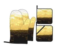 eiffel tower Printed Oven Gloves Heat Resistant, Non Slip oven mitts Potholder with Hanging Loop for Kitchen Grilling, Baking, Bbq (4 Pcs)