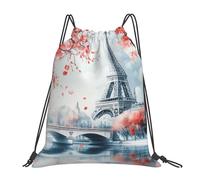 Eiffel Tower Red Flower Swimming Bag Unisex Drawstring Backpack Lightweight Drawstring Bag For Yoga Organization Travel 36X42Cm