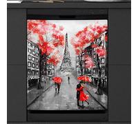 Eiffel Tower Red Romantic Dishwasher Magnetic Cover Kitchen Decor Valentine Eiffel Tower Front Dishwasher Refrigerator Magnetic Cover Sticker Appliance Decorative Cover 23 x 26 Inches