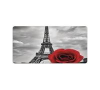 Eiffel Tower Red Rose Gaming Mouse Mat Large Desk Pad 24 X 12 Inches Non-Slip Rubber Extended Computer Mat Desktop Protector Pad with Stitched Edge for Office Home Keyboard