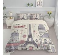 Eiffel Tower Reversible Coverless Duvet Super King Hand Drawn Paris Love Illustration Washable Bed Quilt with Pillowcase Lightweight Down Alternative Comforter Set for All Seasons, Grey, 240x260cm