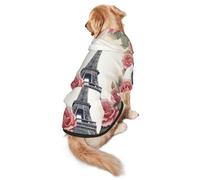 Eiffel Tower Rose Flower Dog Hoodie for Medium Large Dogs, Warm Soft Pet Sweatshirt, Easy to Wear Jumper Clothes