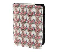 Eiffel Tower Rose Flower Print 5.5in Passport Travel Document Wallet Case Stylish Secure Men Women For Travelers, Black, One Size